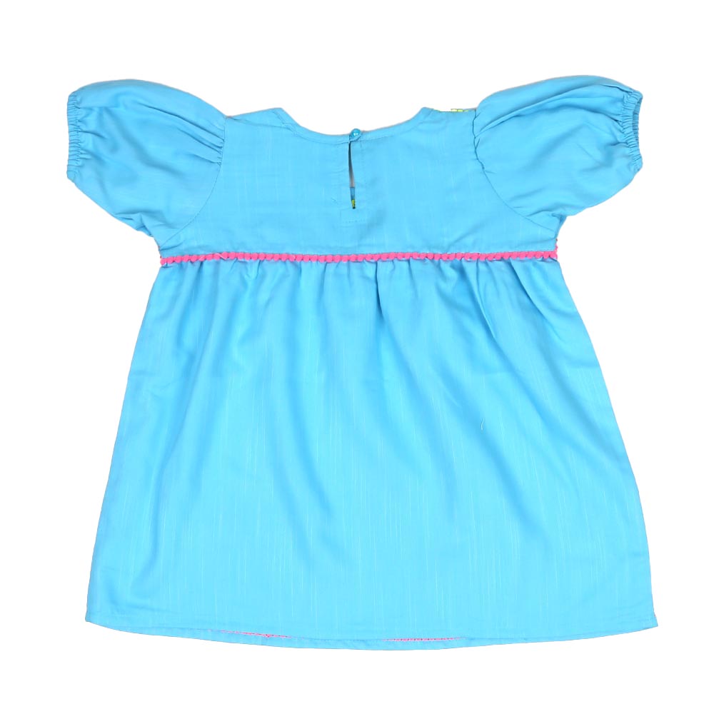 Girls Embroidered Top Neon Lines - Blue