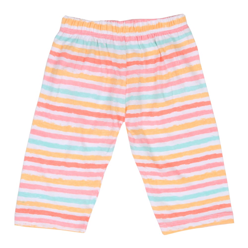 Infant Girls Knitted Night Suit Pastel Lines - White
