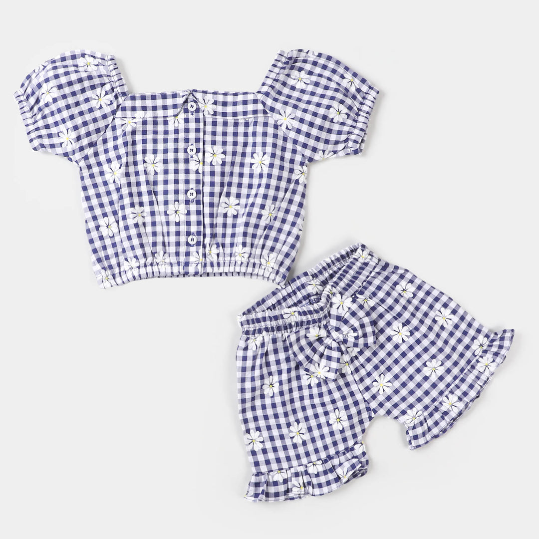 Infant Girls Woven Suit Checks Flower - Blue