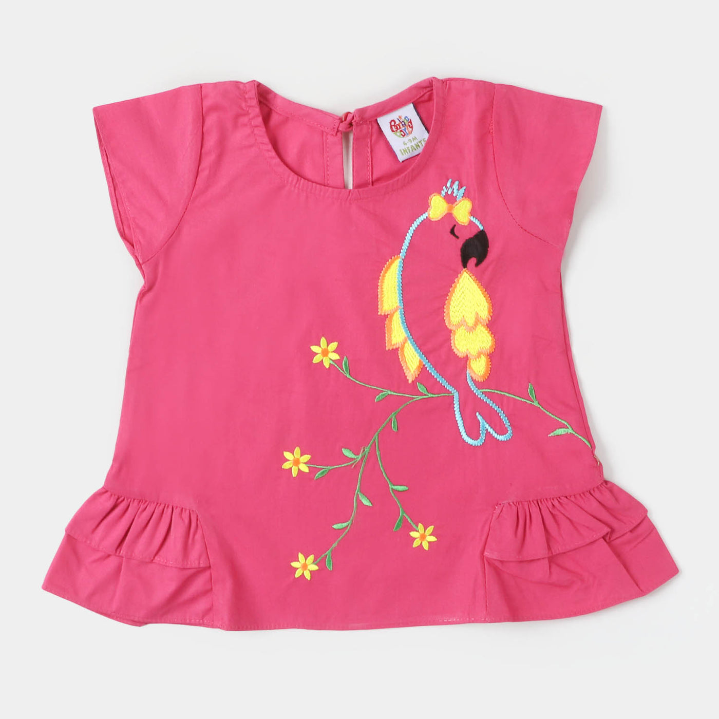 Infant Girls Cotton Embroidered Top Parrot - Pink