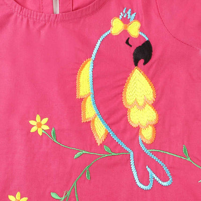 Infant Girls Cotton Embroidered Top Parrot - Pink