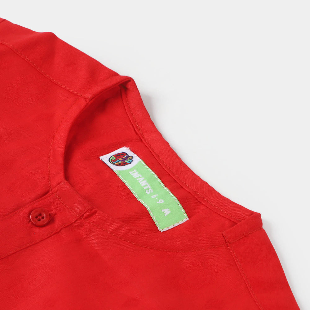 Infant Boys Cotton Basic Kurta - Red