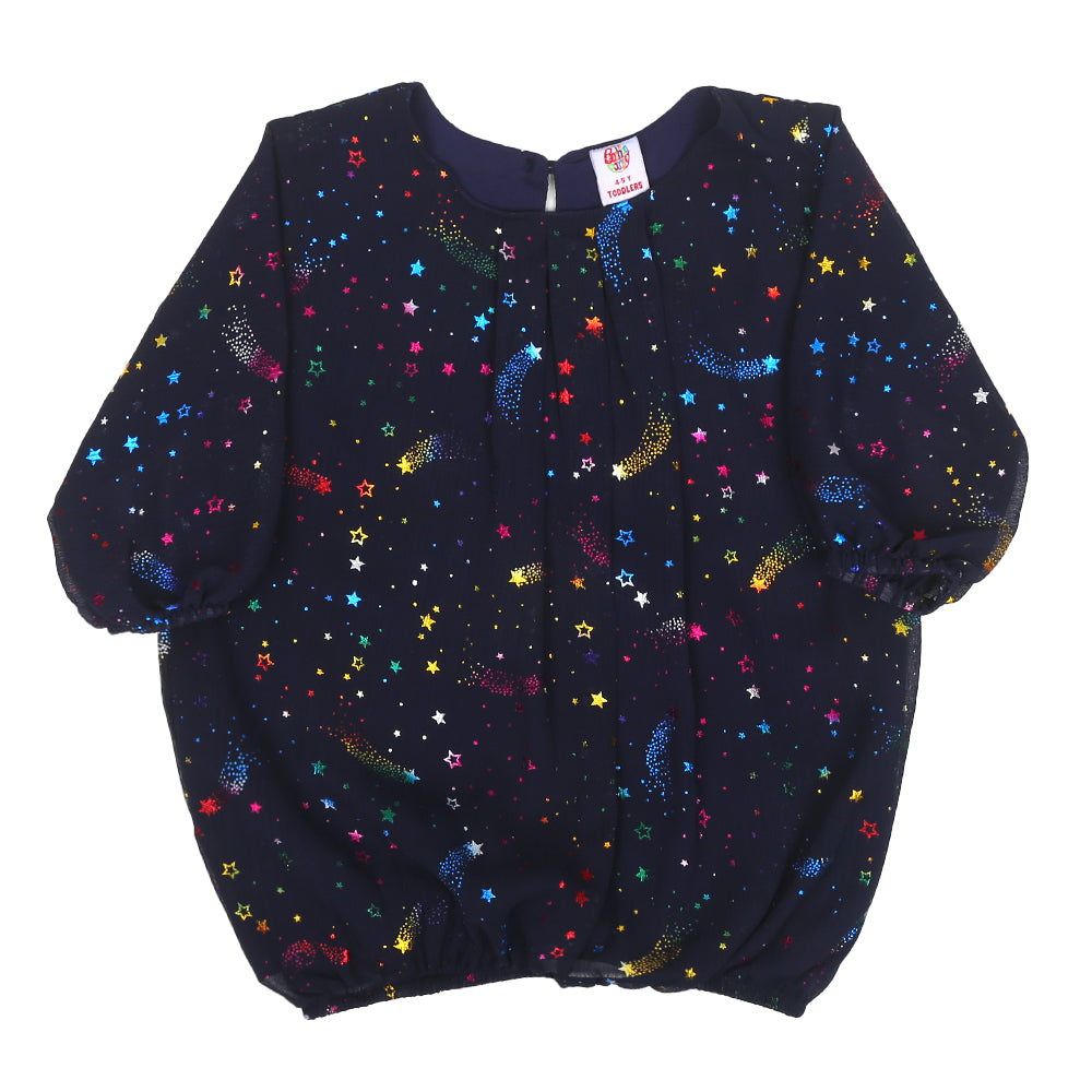 Girls Casual Top Shining Stars-Navy Blue