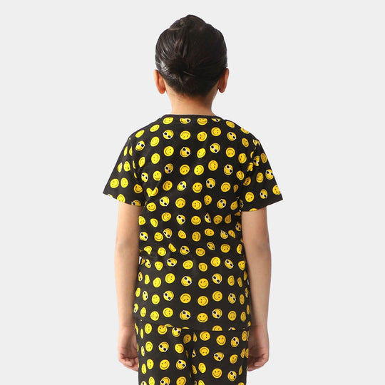 Boys Cotton T-Shirt Smiley Faces | BLACK