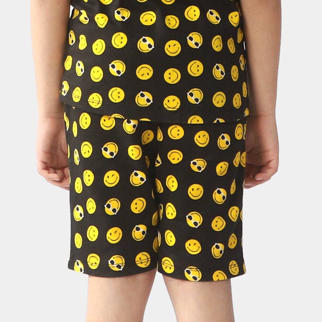 Boys Terry Short Smiley - BLACK