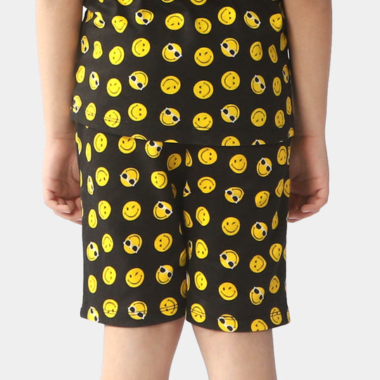 Boys Terry Short Smiley - BLACK