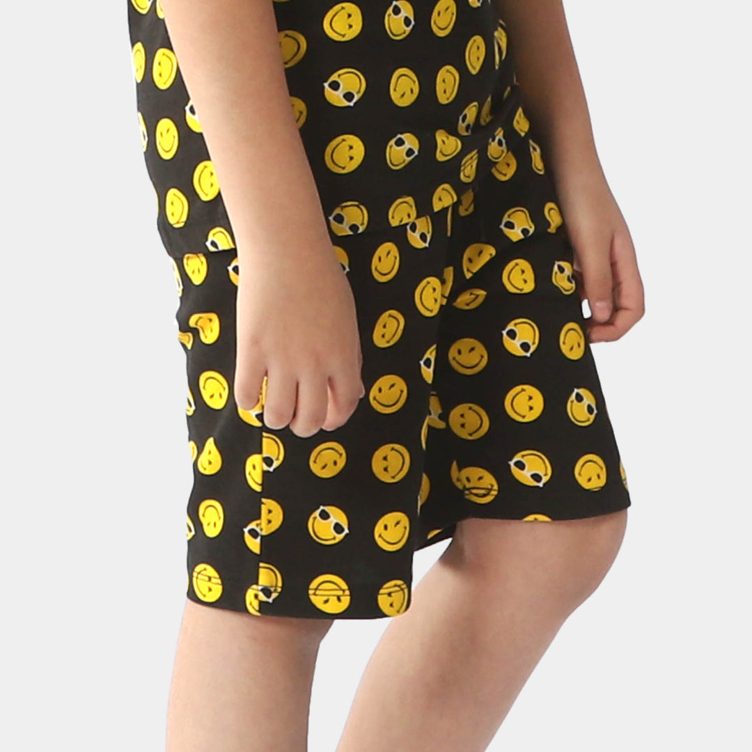 Boys Terry Short Smiley - BLACK