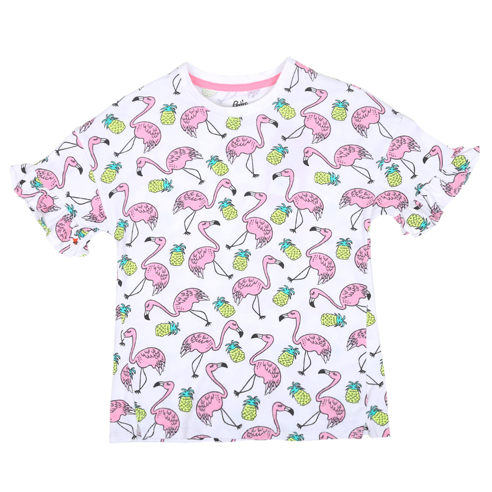 Girls T-Shirt Flamingo-Bright White