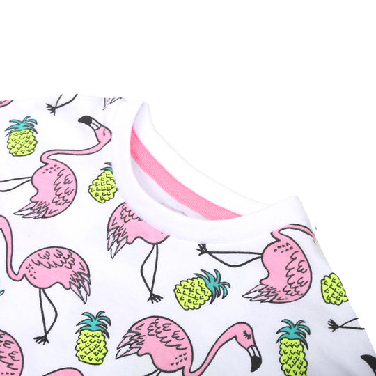 Girls T-Shirt Flamingo-Bright White