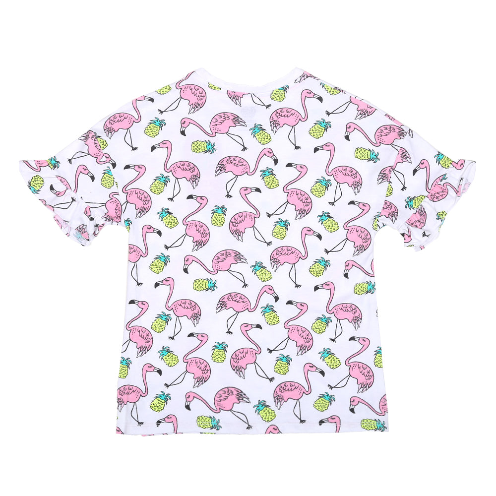Girls T-Shirt Flamingo-Bright White