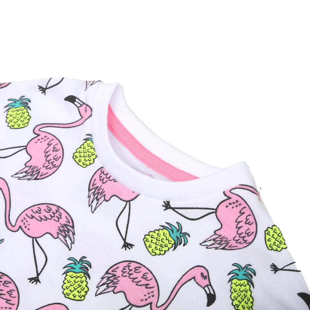 Infant Girls T-Shirt Flamingo-B.White