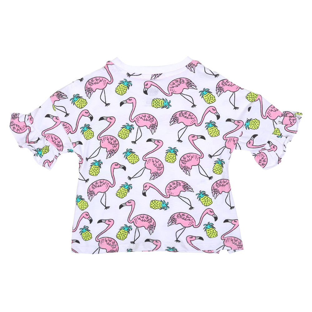 Infant Girls T-Shirt Flamingo-B.White