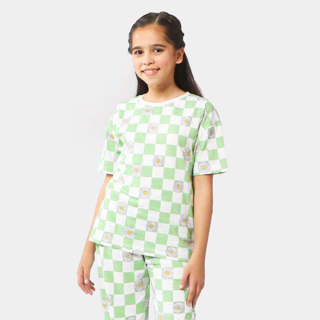 Girls Cotton T-Shirt Daisy All Over - Green