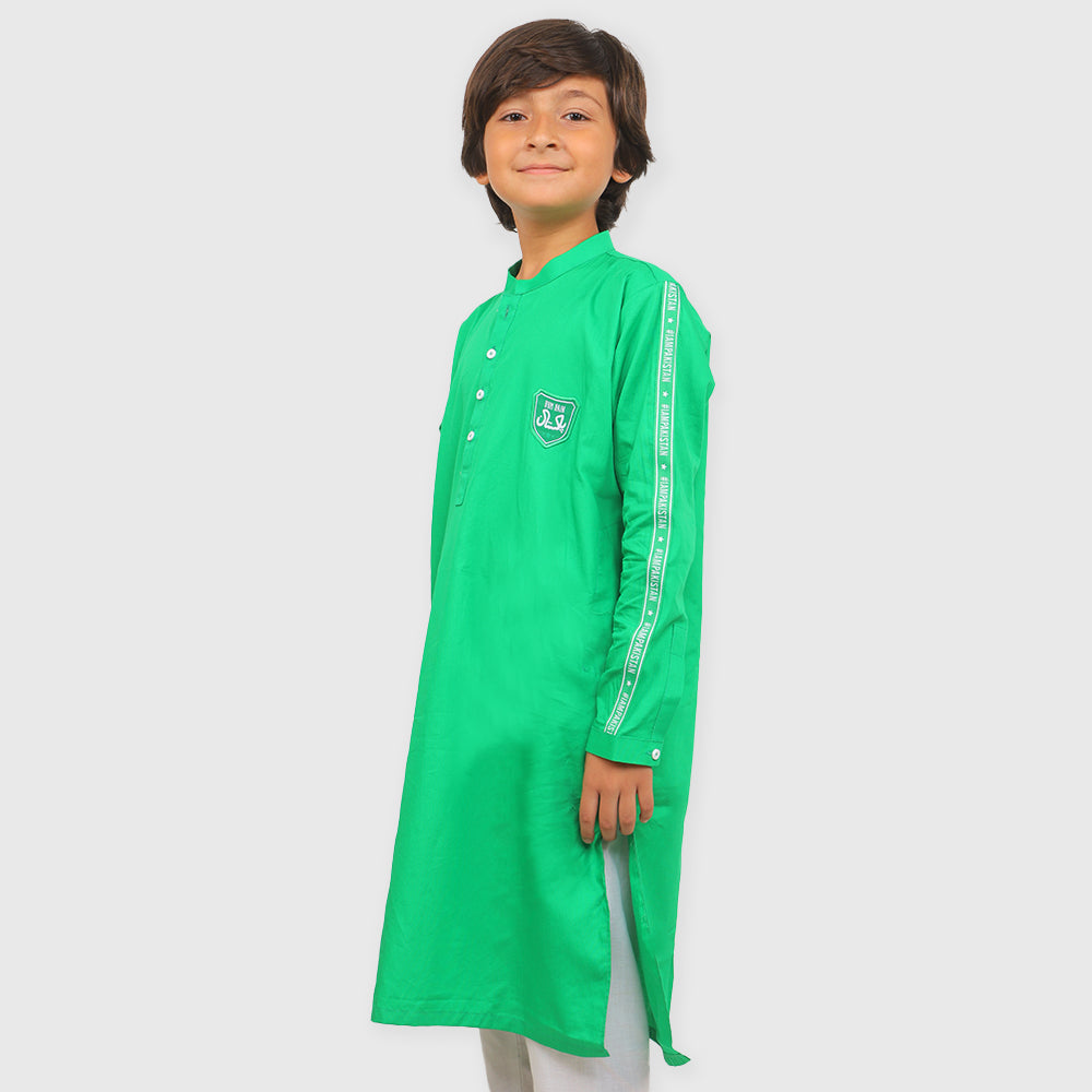 Boys Independence Embroidered Kurta Hum Hain Pakistan - Green