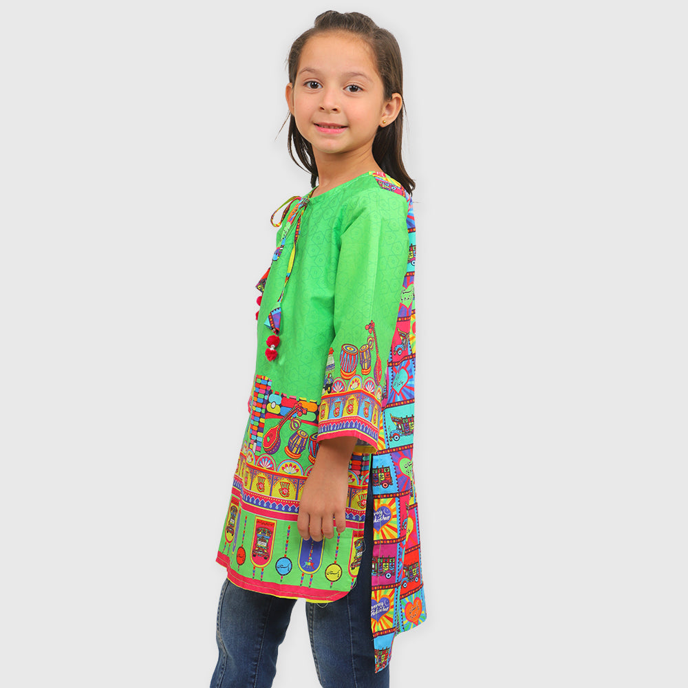 Girls Printed Independence Kurti Jashn-e-Azadi - Green