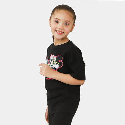 Girls Cotton T-Shirt Character - Jet Black