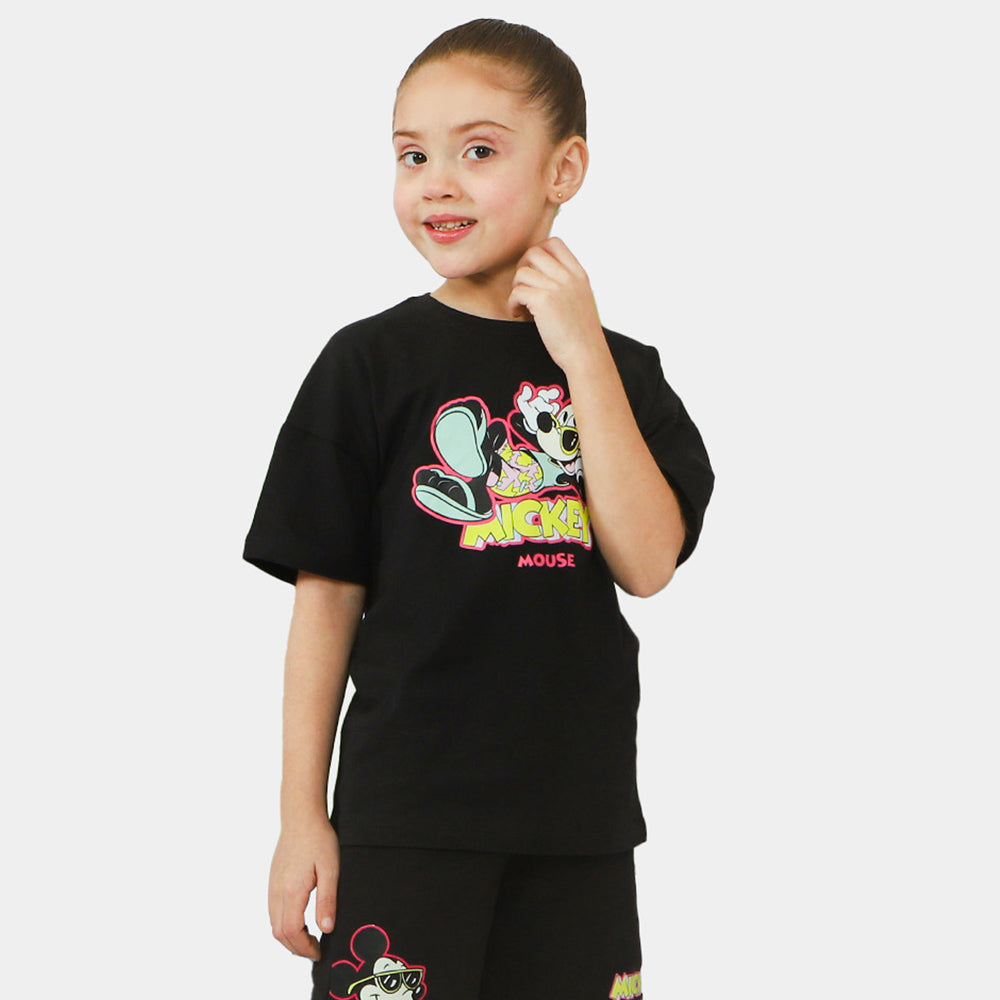 Girls Cotton T-Shirt Character - Jet Black