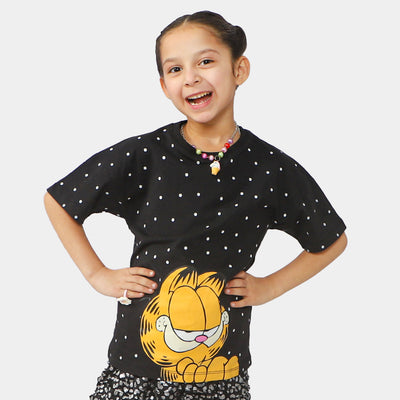 Girls Cotton T-Shirt Character - Jet Black