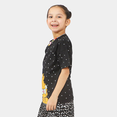 Girls Cotton T-Shirt Character - Jet Black