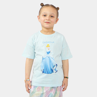 Girls Cotton T-Shirt Character - Sky Blue