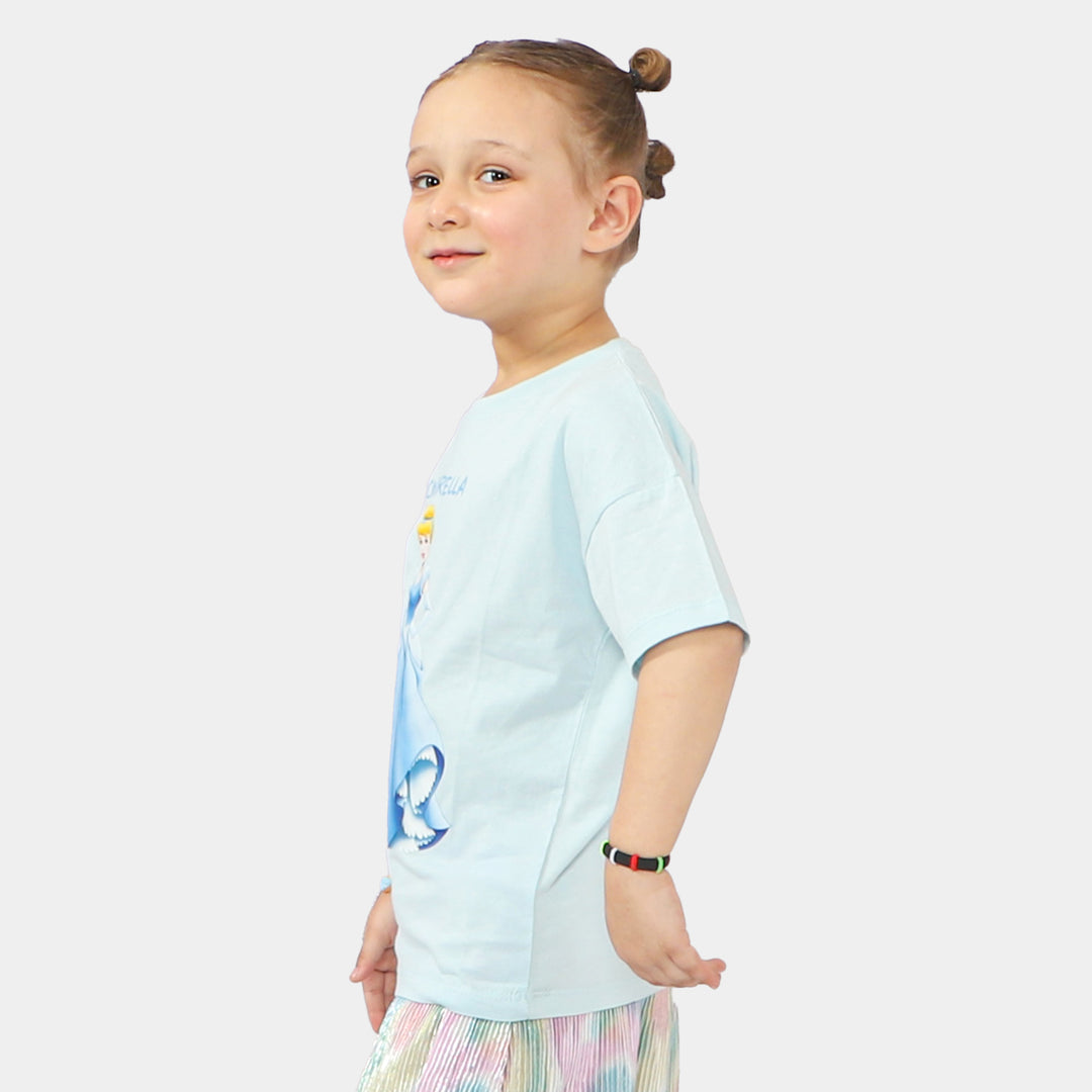 Girls Cotton T-Shirt Character - Sky Blue