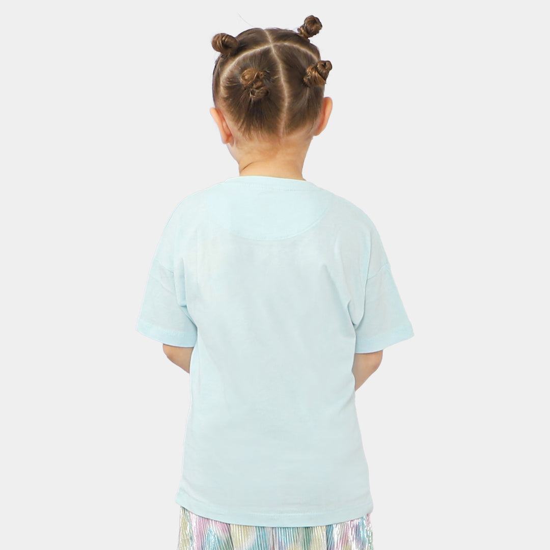 Girls Cotton T-Shirt Character - Sky Blue