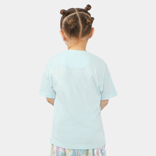 Girls Cotton T-Shirt Character - Sky Blue