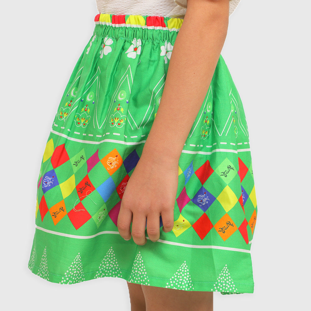 Girls Independence Long Skirt Love Pakistan - Green