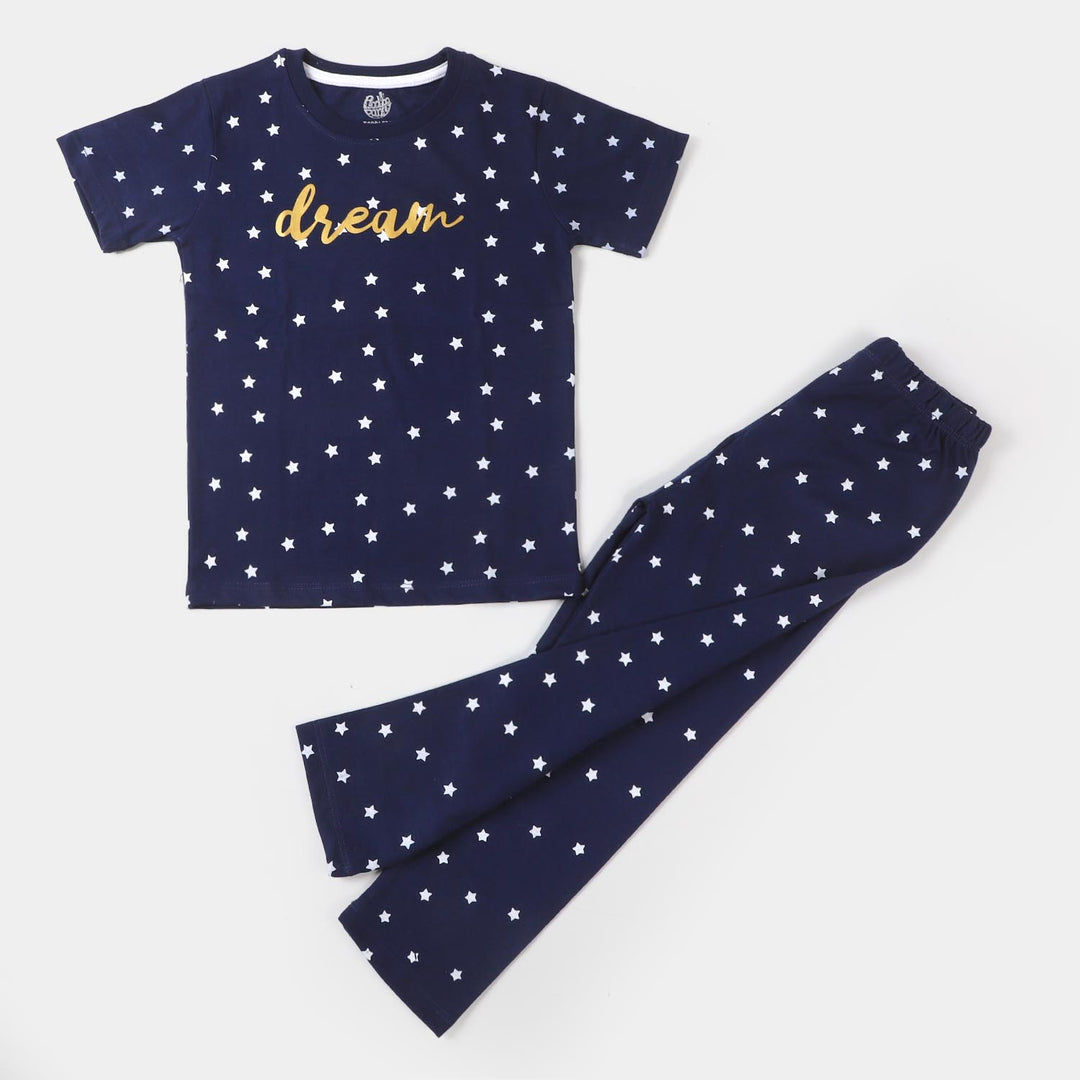 Girls Knitted Night Suit Dream - NAVY