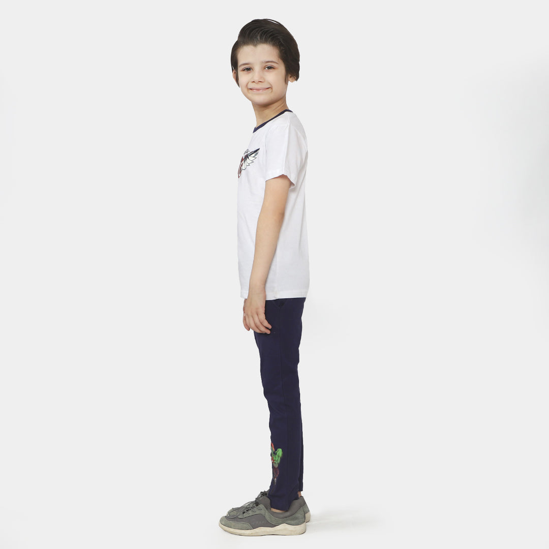 Boys Cotton 2Pcs Suit Character - White