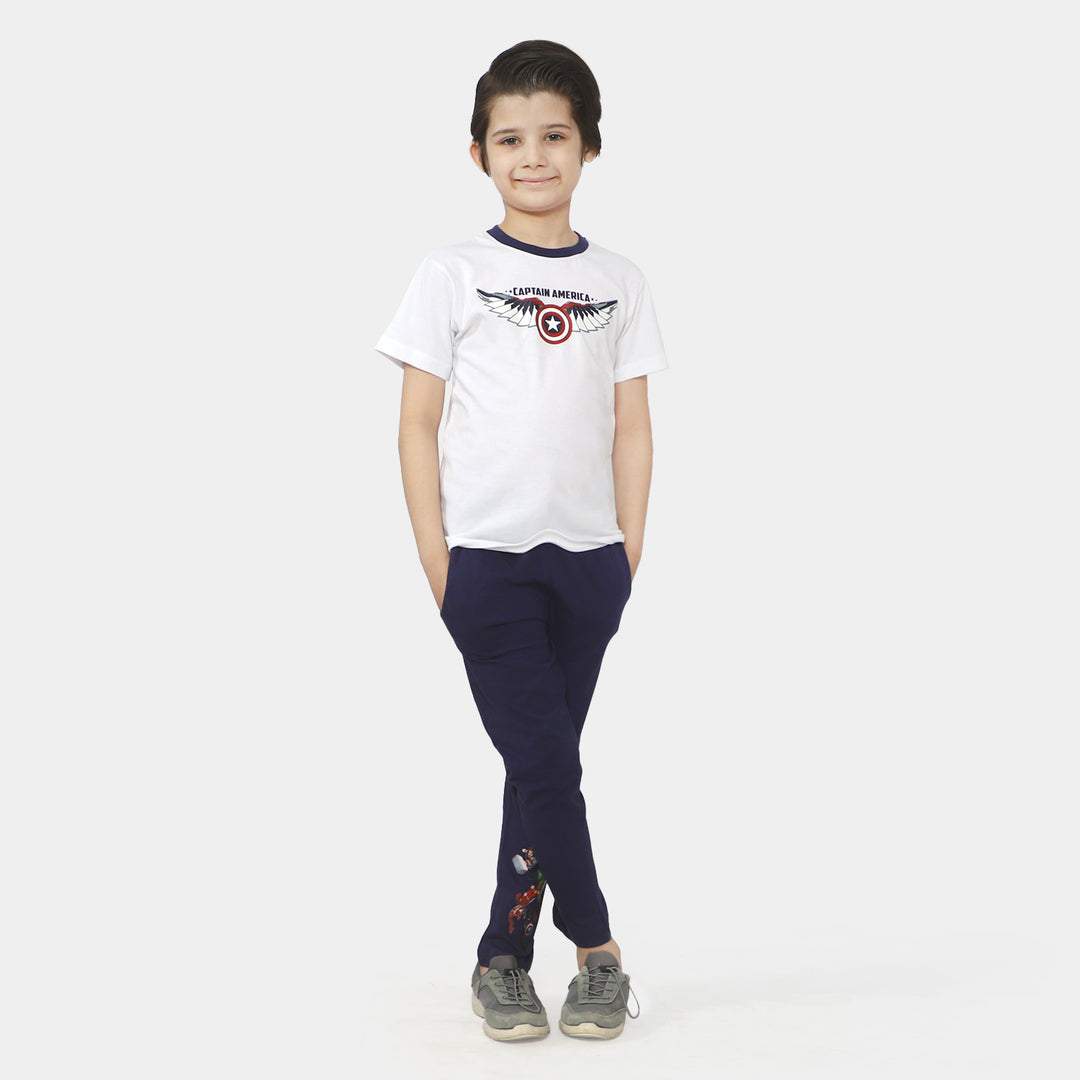 Boys Cotton 2Pcs Suit Character - White