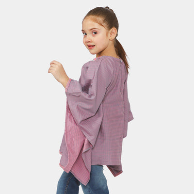 Girls Cotton Embroidered Top - Lilac