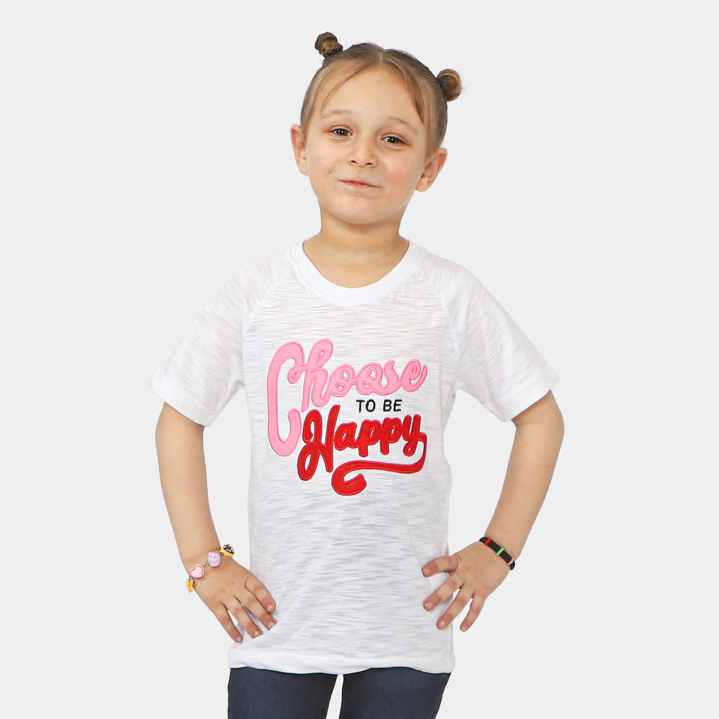 Girls Cotton T-Shirt Choose To Be Happy - White