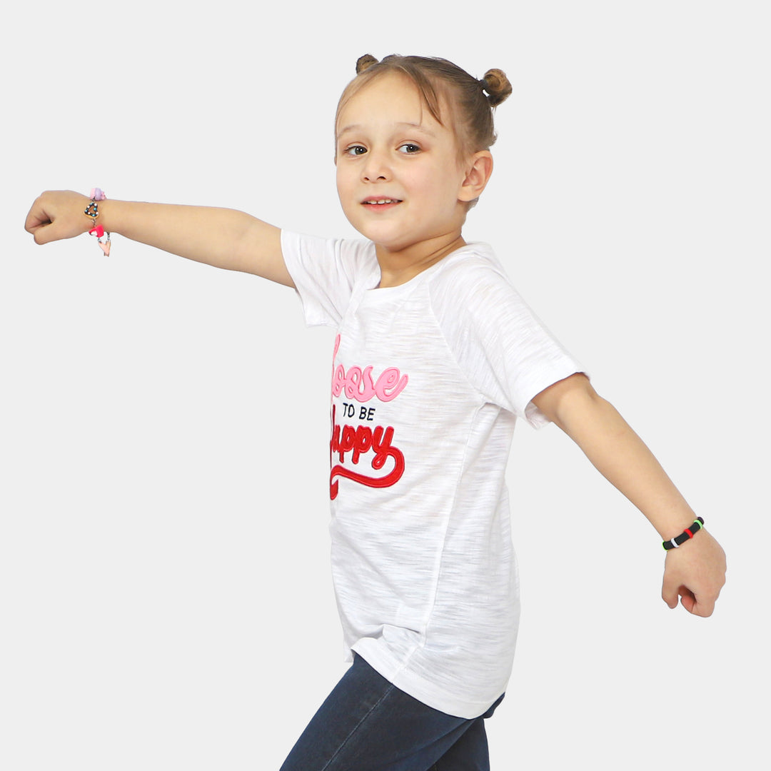 Girls Cotton T-Shirt Choose To Be Happy - White