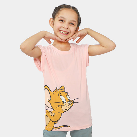 Girls Cotton T-Shirt Character - Light Pink