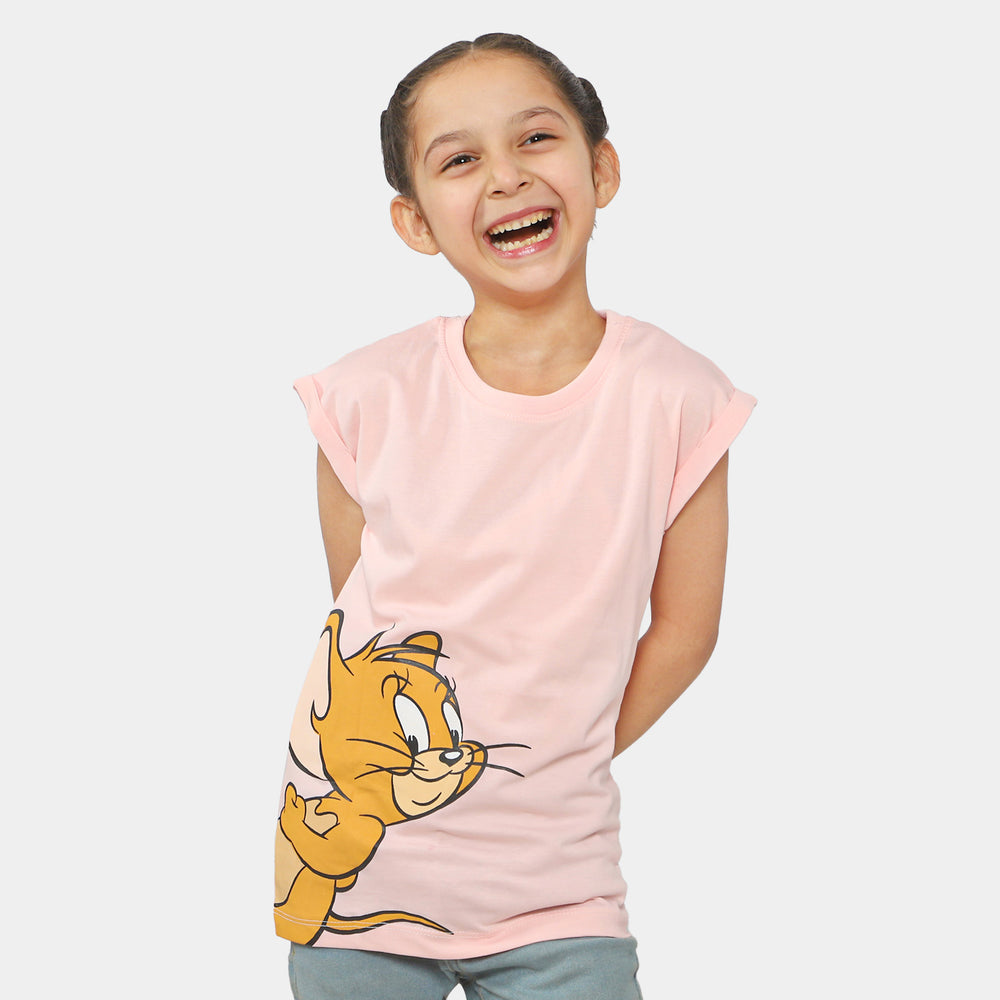 Girls Cotton T-Shirt Character - Light Pink