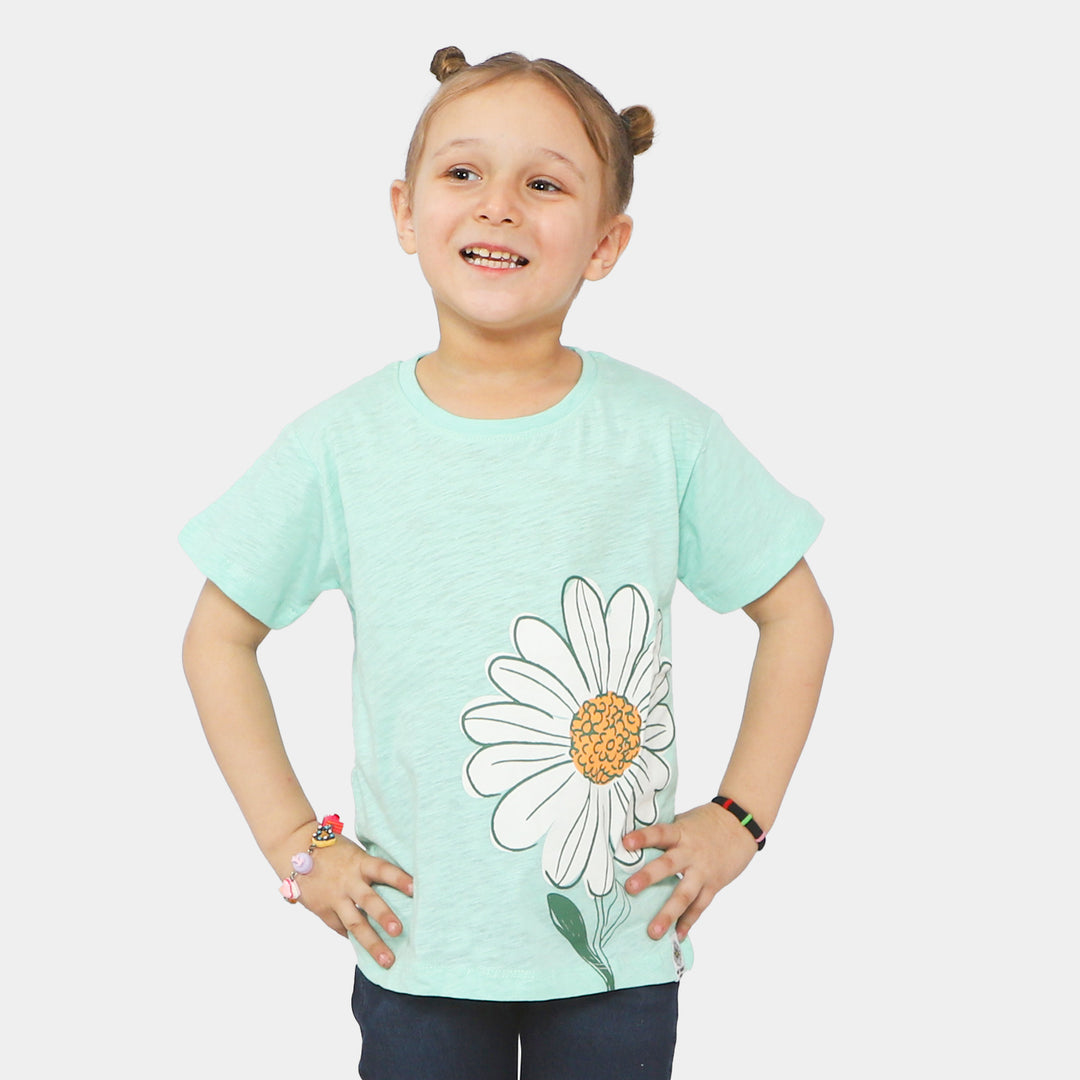 Girls Cotton T-Shirt Sunflower - Sky Blue