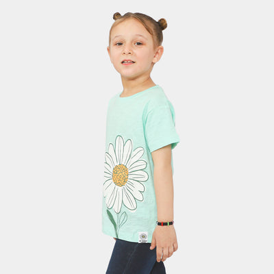 Girls Cotton T-Shirt Sunflower - Sky Blue