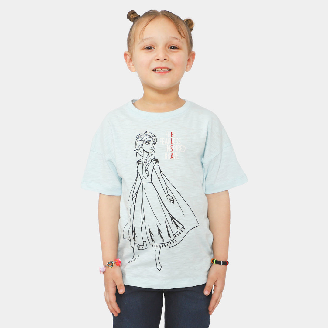 Girls Cotton T-Shirt Character - Sky Blue