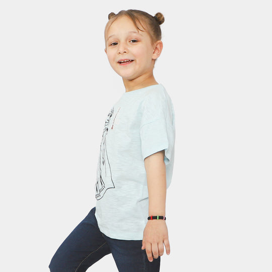 Girls Cotton T-Shirt Character - Sky Blue