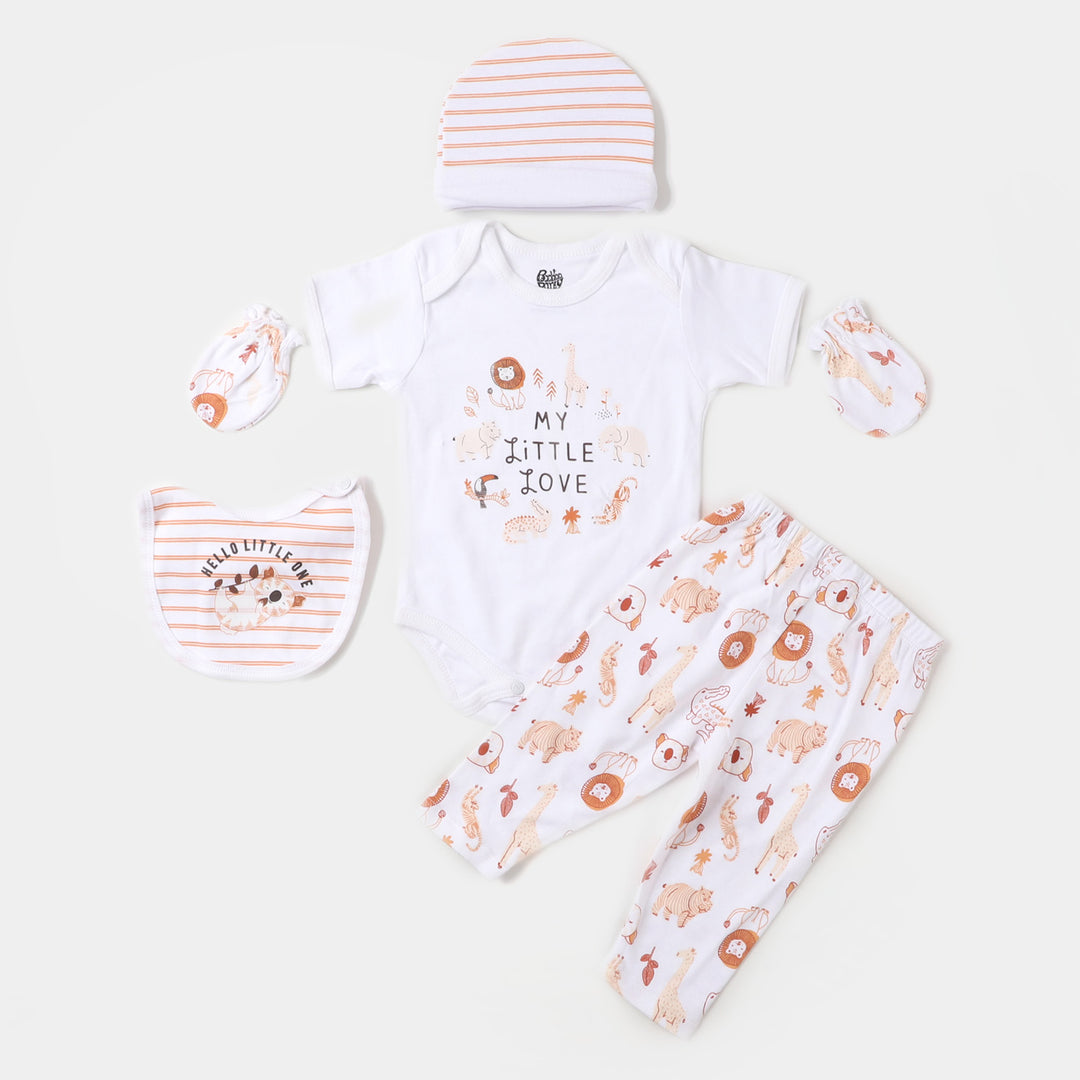 Infant Boys Cotton 5 PCs Set | Safari | Off/W/Mela