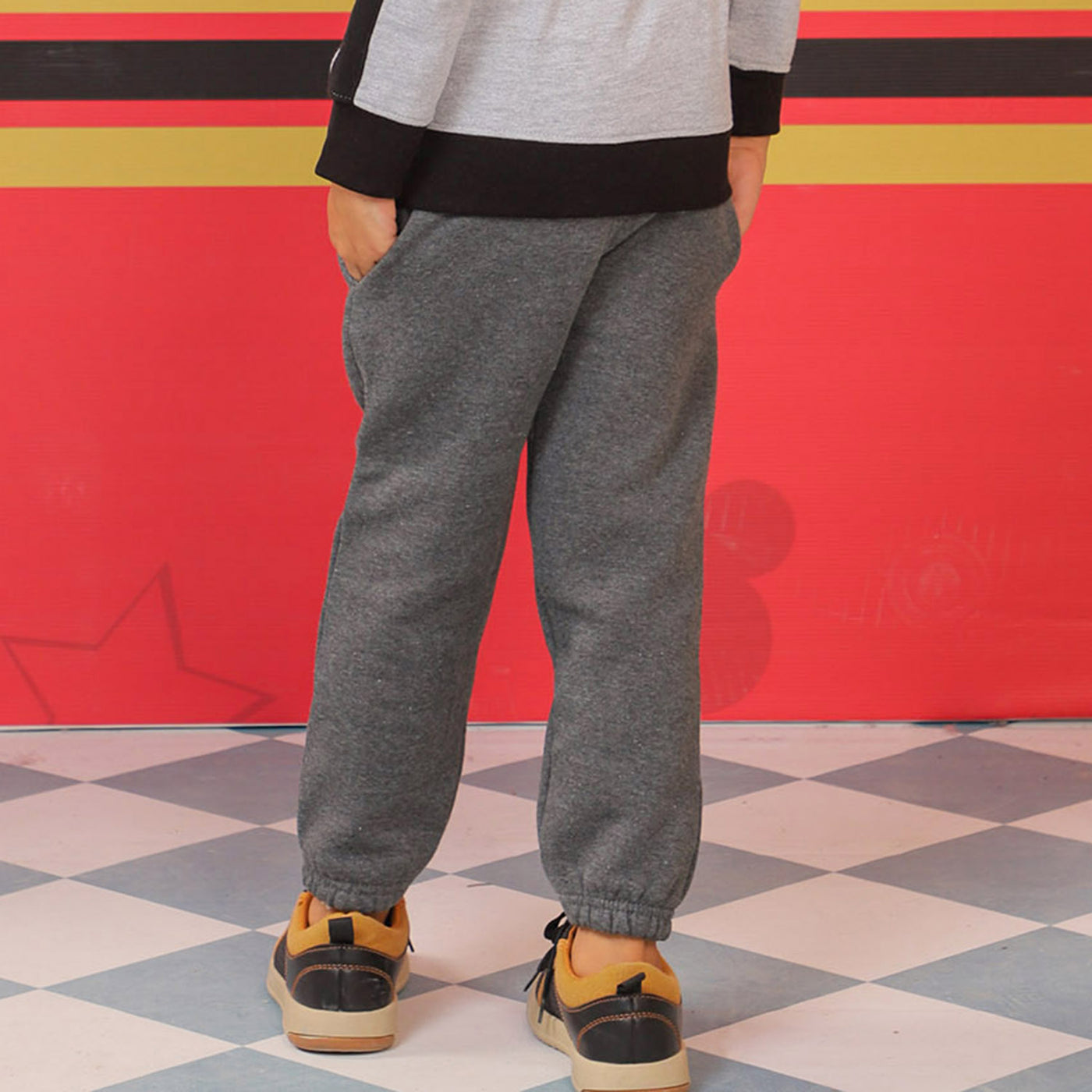 Boys Terry And Fleece Pajama Logo Print- CHARCOAL