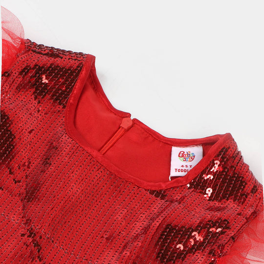 Girls Fancy Sequence Frock Rose Marie - Red