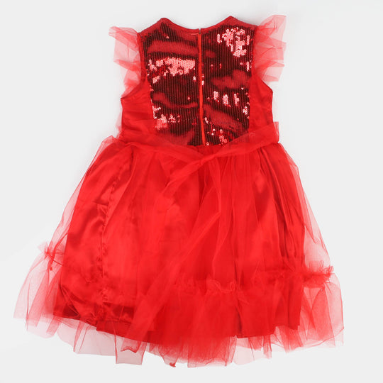 Girls Fancy Sequence Frock Rose Marie - Red