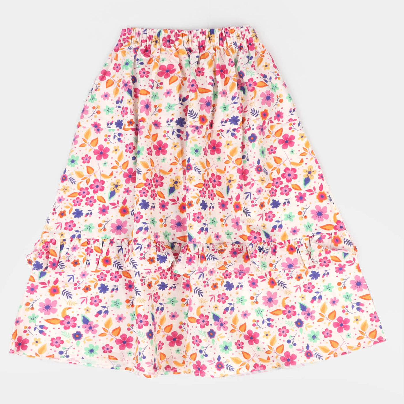 Girls Cotton Digital Print Long Skirt Rain Blush - Multi