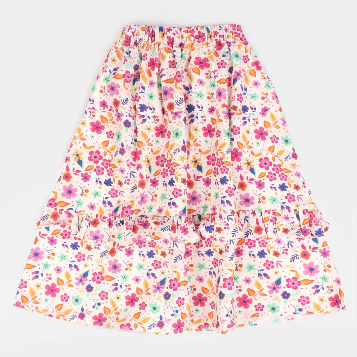 Girls Cotton Digital Print Long Skirt Rain Blush - Multi
