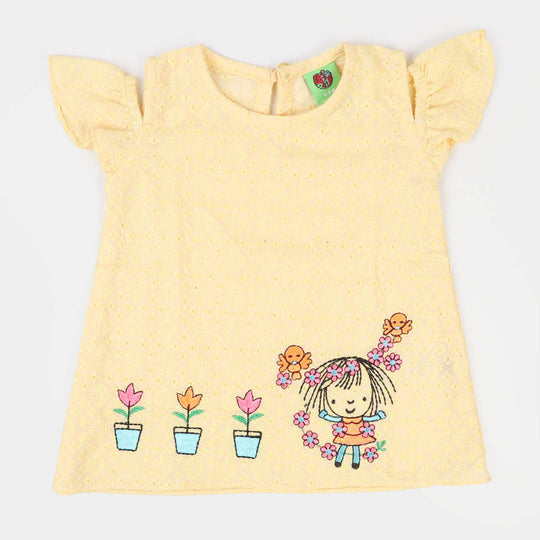 Infant Girls Cotton Top EMB Doll - Yellow