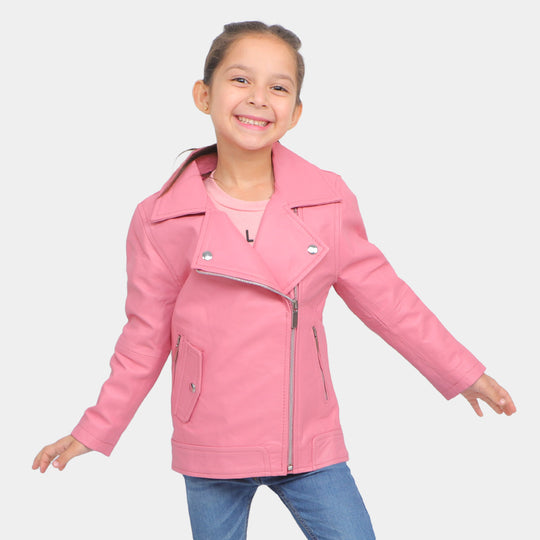 Girls Genuine Sheep Leather Jacket - Pink