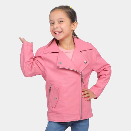 Girls Genuine Sheep Leather Jacket - Pink