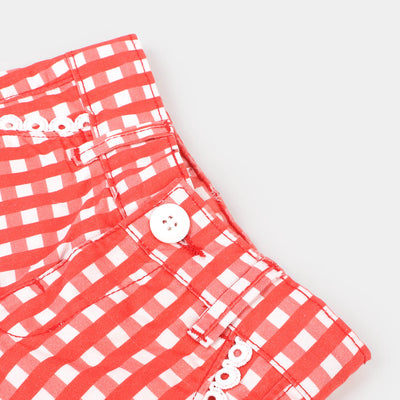 Infant Girls Cotton Short Check Lace - Red